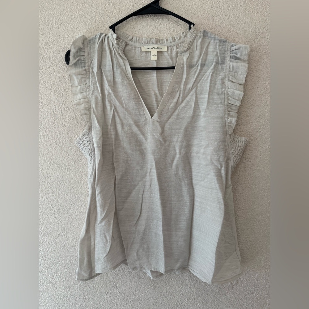 Elegant Light Gray Ruffle Sleeve Blouse